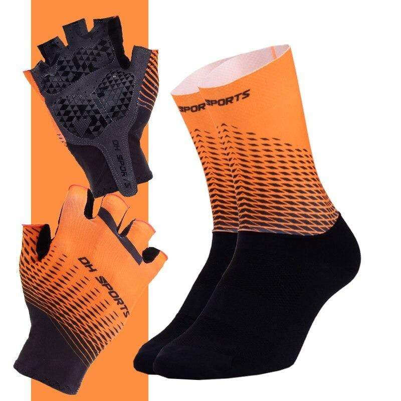 Montella Cycling Socks Orange / M Half Finger Cycling Gloves and Anti Slip Socks Set