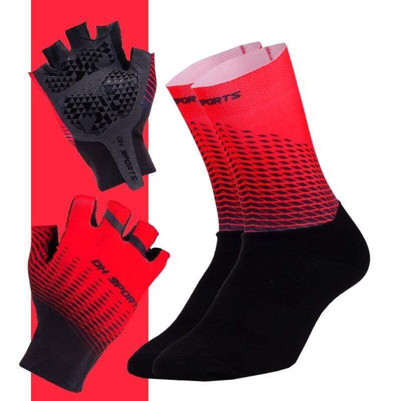 Montella Cycling Socks Red / M Half Finger Cycling Gloves and Anti Slip Socks Set