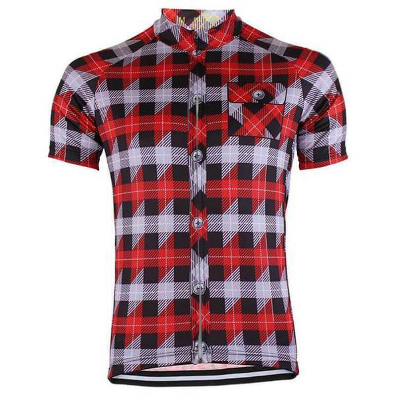 top-cycling-wear Short Sleeve Jersey Red & Black Plaid Short Sleeve Jersey